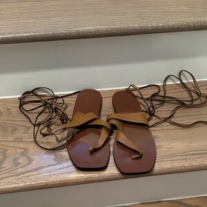 A. Emery Margaux Brown Leather Lace Up Sandals Size 40
